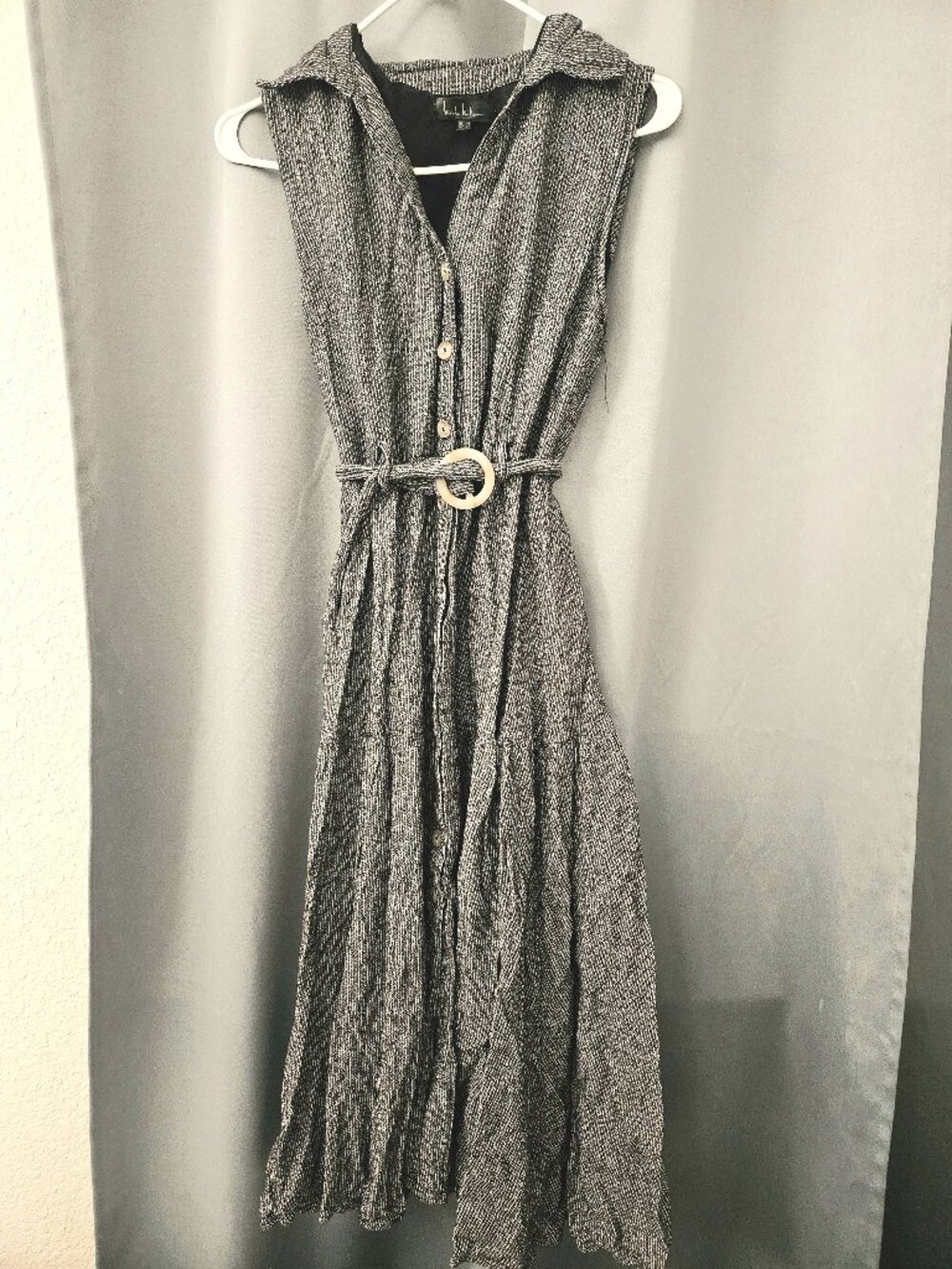 Nicole Miller Belted Button Sleeveless Collar Maxi Dress Size 10